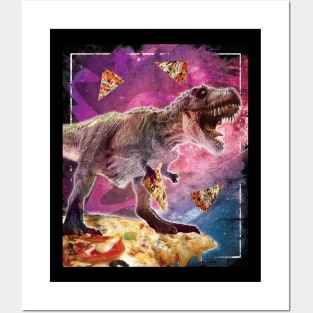 T-Rex on Space Pizza T-Shirt Posters and Art